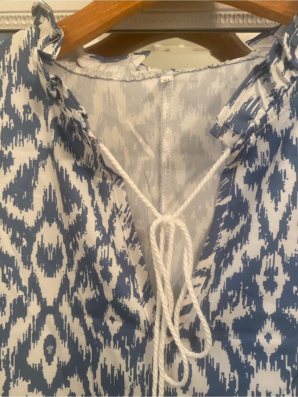 Blue and White Ikat Tie-Neck Dress